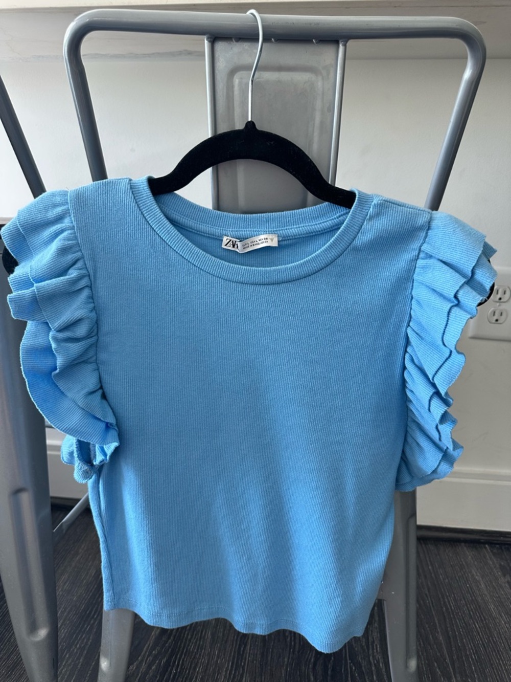 Zara Light Blue Ruffle Sleeve Tee